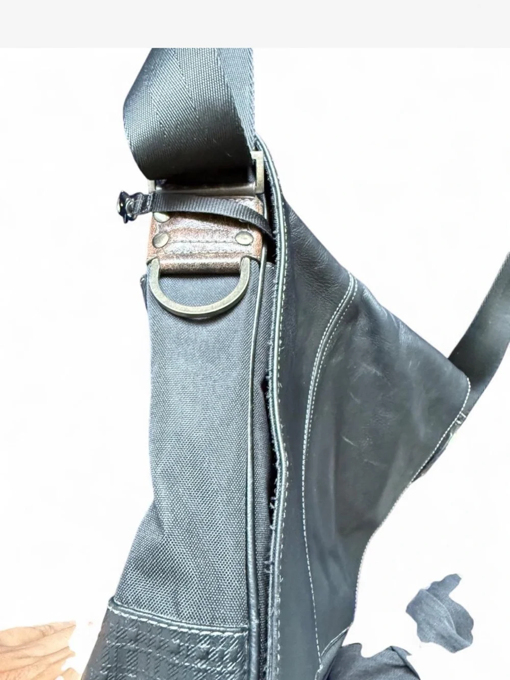 Boconi Black Leather Messenger Bag for Men